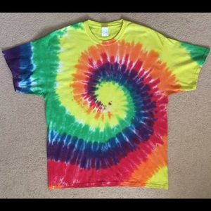 Port & Company Rainbow Tie-Dye T-Shirt Hippie Unisex 100% Cotton Colorful Sz XL